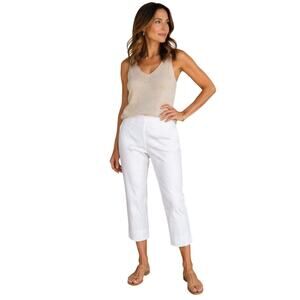 Joan Vass White Cropped Pants Elastic Waist Minimalist Chic Size Large